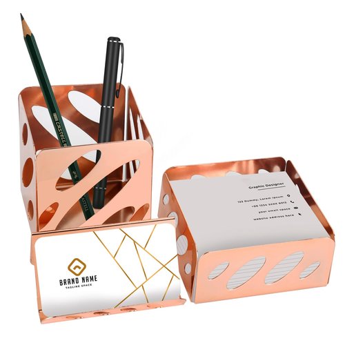 Eagle Desk Organizer 3 in 1 Set, Inlcudes Memo Holder, Pencil Holder and Business Card Holder, Rose Gold
