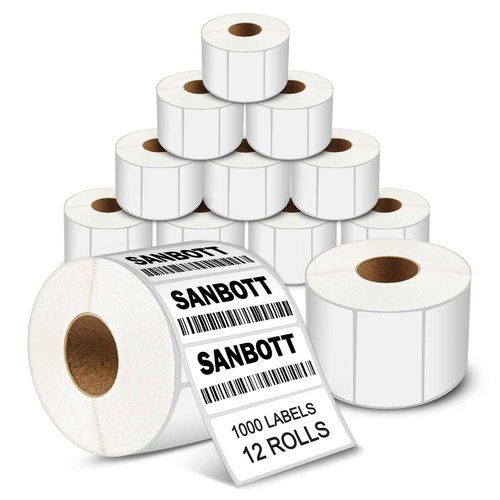 12 Rolls of 1000 2 1/4x1 1/4” Direct Thermal Labels for Barcode, Perforated Address Labels, Thermal Paper Self-Adhesive Label Stickers Mailing Compatible with Rollo, Zebra & Other Desktop Printers