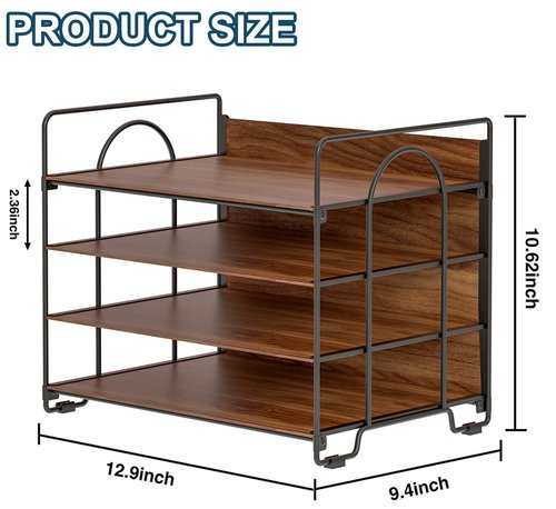 LUCYCAZ 4 Tier Paper Organizer for Desk - Wood Desk Organizer, Metal Paper Tray Organizer, File Organizer for Office Home School, Black