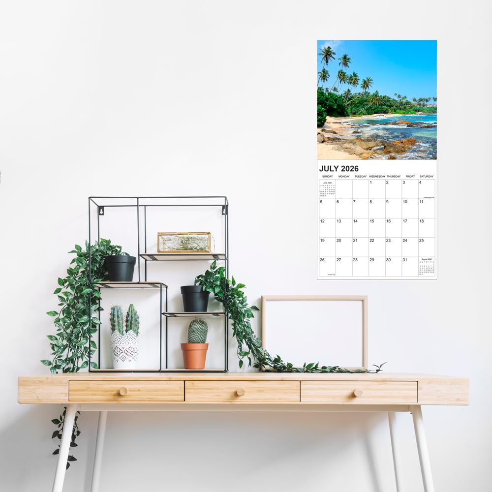 2026 Calendar for Wall, Calendar 2026 from January 2026 - December 2026, 12" x 24" Opened 12 Months Calendar, Full Page Months Thick & Sturdy Paper for Gift Perfect, Beaches