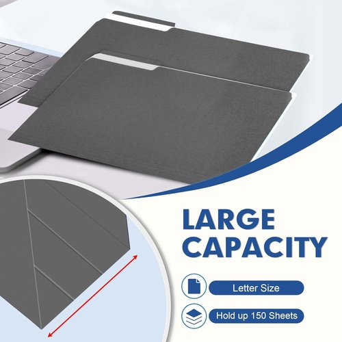 PANDRI File Folders - 120 Pack Letter Size with 1/3 Cut Tabs | Dark Gray Office & School Supplies