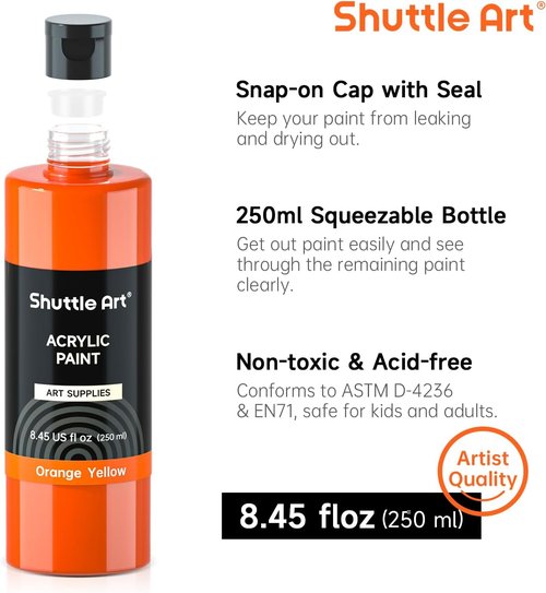 Shuttle Art Acrylic Paint Set - 18 Rich Pigmented Colors | 250ml Bottles for Artists & Kids