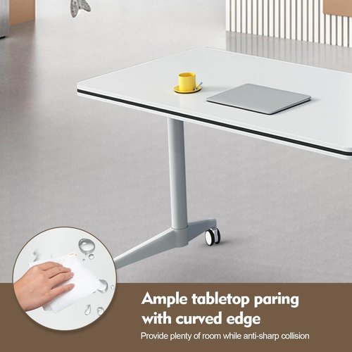 Conference Table 4-Pcs Conference Room Table 2-10 People Folding Conference Table with Wheels Modern Conference Room Foldable Mobile Flip Top Table White Training Room