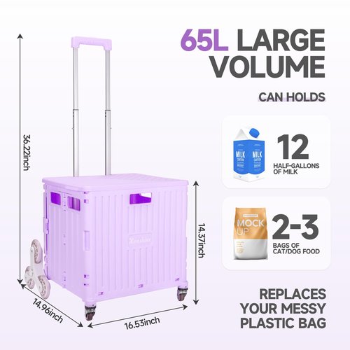 Foldable Rolling Crate for Stair Climbing : Handcart for Shopping Teacher Laundry (Lavender)