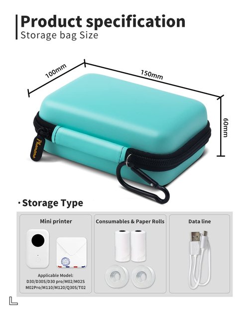 Phomemo Label Printer Case Hard Carry Case Compatible D30/M02/T02/M110/P21/D110 Label Printer, Label Maker Labeler Storage Holder, Green