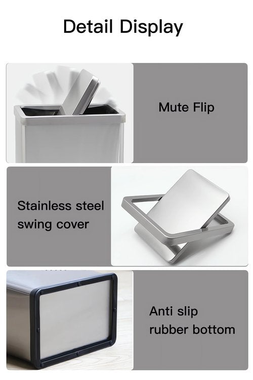 JINYCOME 2.6 Gallon Small Office Bathroom Trash Can with Swing Lid,Living Room Bedroom Garbage can Wastebasket bin,Metal Decor Trash Can(Stainless Steel)