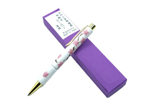 Kiyoteru Made in Japan Craft Pottery Ball-point pen to turn Sakura tree pattern of the White CLK_CTP_201