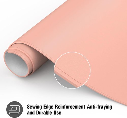 Dual-Sided Makeup Vanity Mat Pink and Silver,Non Slip Vanity Cover Pink Desk Mat to Protect Table 31.5 x 15.8 inches, Waterproof Oilproof Leather Nail Table Mat