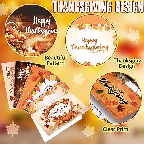 120 Pack Thanksgiving Greeting Cards with Envelope Bulk 4 x 6 Inch Happy Fall Pumpkin Holiday Family Card and 120 Pack Blank Envelope 24 Pcs Turkey Harvest Sticker Friendsgiving Religious Party Supply