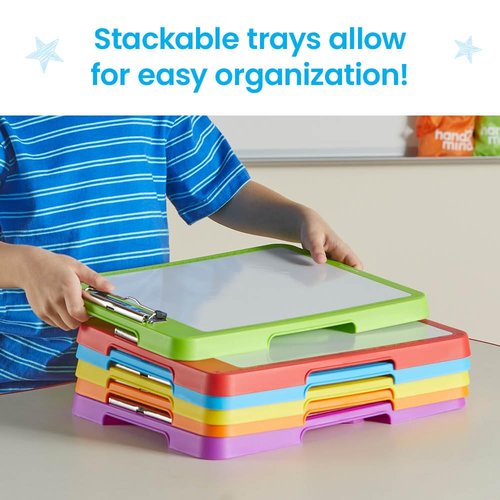 hand2mind Rainbow Writing Slant Boards, Desktop Whiteboard, Dry Erase Clipboard, Reusable Handwriting Practice for Kids, Learn to Write, Letter Writing, Teacher Supplies for Classroom (Set of 6)