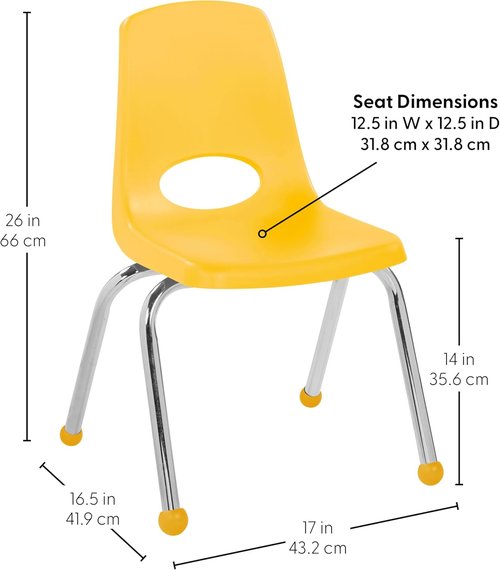 FDP 14" School Stack Chair - Stacking Student Seat with Chromed Steel Legs | Yellow (6-Pack)