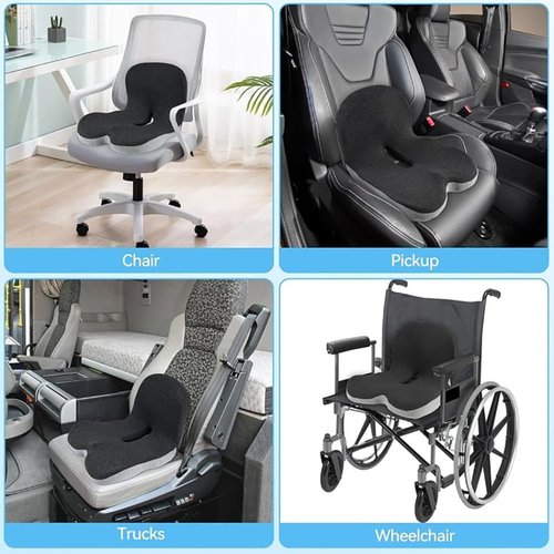 Memory Foam L-Shaped Integrated Seat Cushions & Car Seat Cushion - Coccyx Tailbone Pain Relief, Posture Corrector, Breathable Ergonomic Design for Office Chair, Home, Car, Long Drives (A)