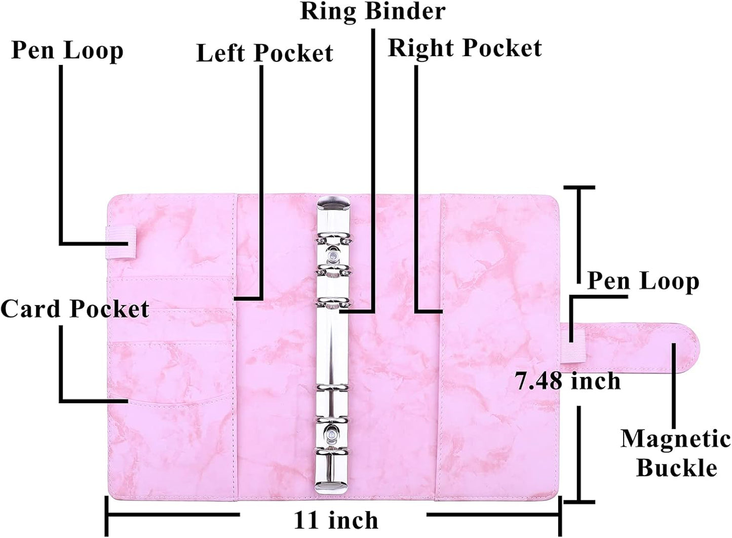 Antner A6 Budget Binder - Refillable PU Leather Notebook Planner Cover | Marble Pink, 6 Ring Design