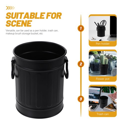 Mini Black Iron Trash can - Versatile Desktop Organizer for Stationery, Makeup Brushes, and More - Ideal for Home, Office, and Dorm Use