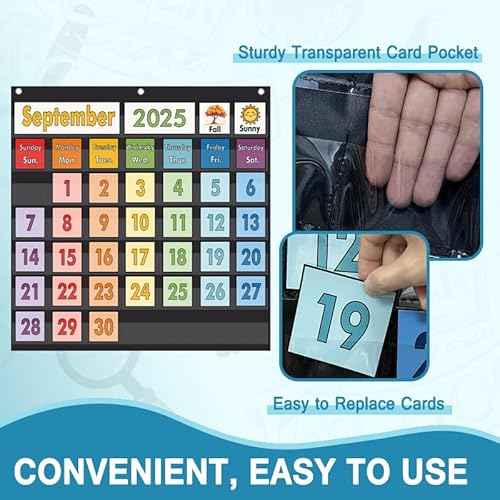 TOGETRUE Classroom Calendar Pocket Chart, Monthly Calendars and Weather Set with 82 Cards for Classroom, Homeschool Supplies for Kids Easy Learning (Black)