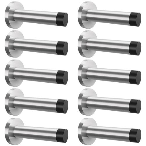 DOKU 10Pcs Door Stop, 3.5 Inch Heavy Duty 304 Stainless Steel Door Stopper with Rubber Tips Bumper, Wall Mounted Door Holder Protection Sound Dampening, Brushed Nickel