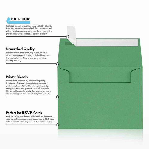 LUXPaper A2 Invitation Envelopes | Peel & Press | 4 3/8" x 5 3/4" | Holiday Green | 60lb. Text | 250 Qty
