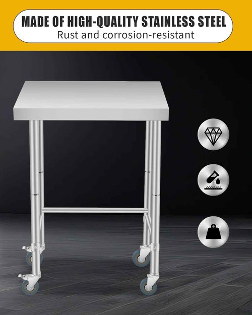 16"x24" Stainless Steel Table, 300LBS Open Base Table, NSF Commercial Metal Prep Table with Lockable Wheels, Single Tier Utility Workbench for Kitchen Garage Workshop Laundry, Heavy Duty
