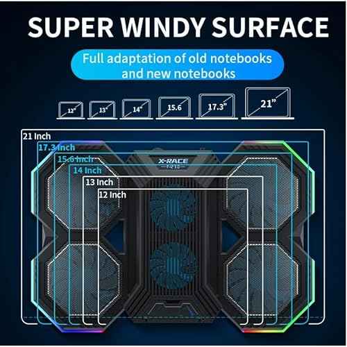 Laptop Cooling Pad RGB Cooler Laptop Stand with 6 Quiet Cooling Fans 6 Height Adjustable Cooling Pad for Laptop 11-17inch
