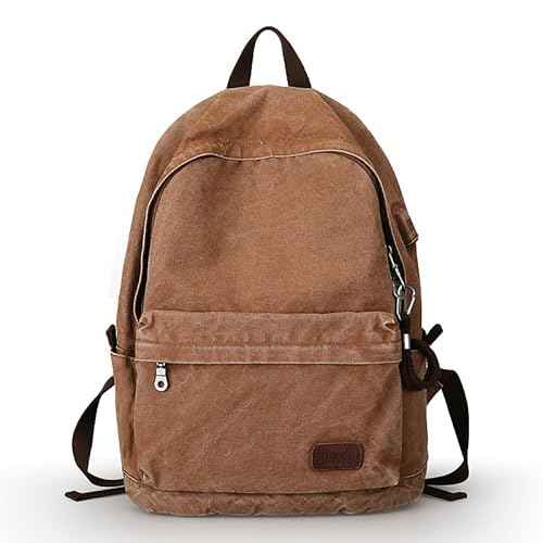 Muzze Canvas Backpack for Women and Men, Lightweight Classic Laptop Backpack with USB Charging Port for School, Travel and Daily Use, Khaki