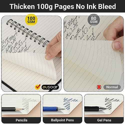 EUSOAR Spiral College Ruled Notebook, 12packs A5 5.5" x 8.3" 160Pages/ 80Sheets, Black Thick Hardcover, Tear-off 100GSM Lined Paper, 1 Subject Notepad for Office Meeting Business School Note Taking