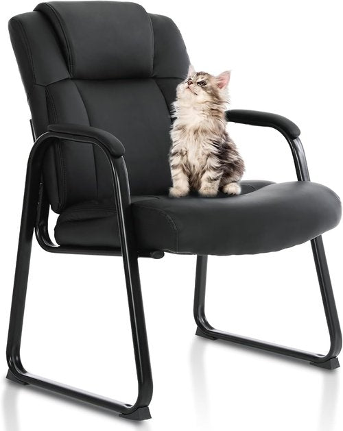 CLATINA Big & Tall Office Chair - 500lbs Capacity Leather Reception Chair | Wide Seat, No Wheels, Black