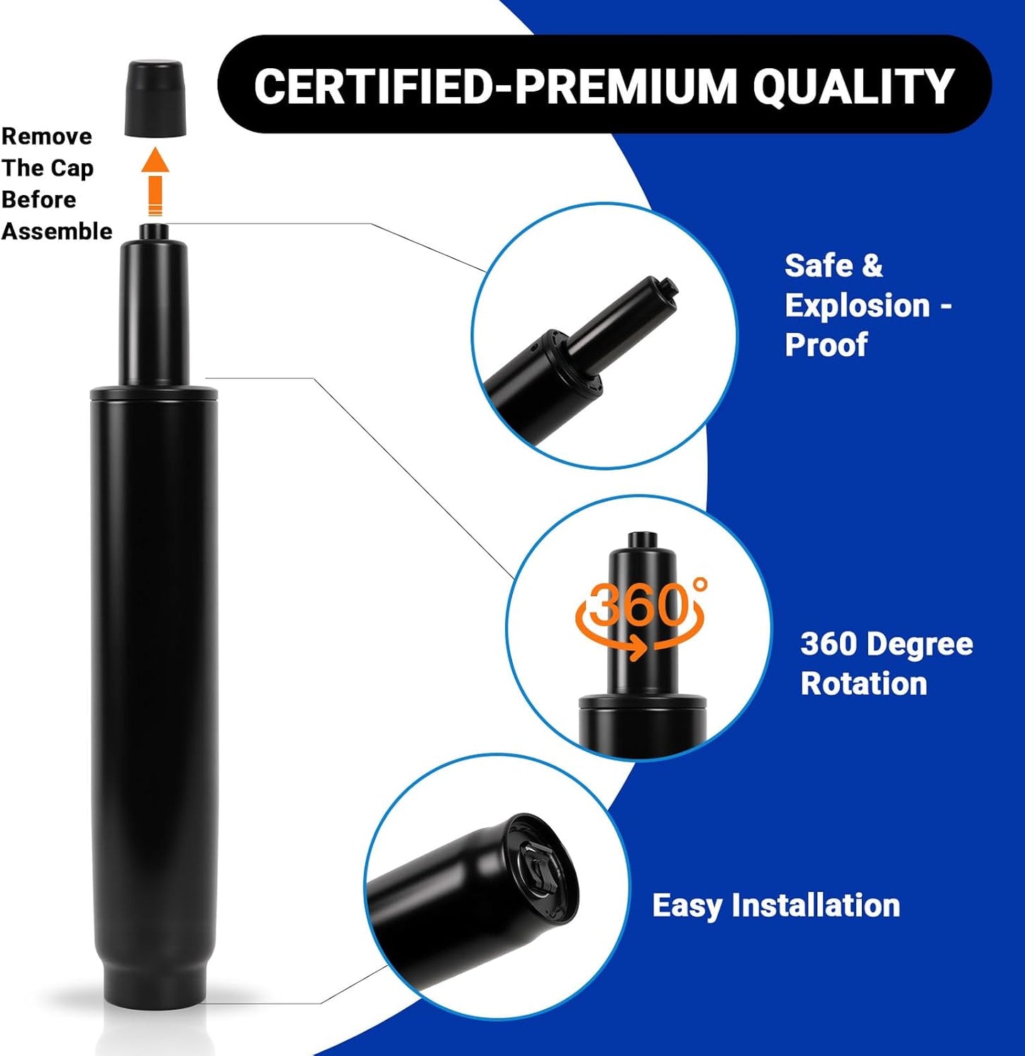 Skiennix Office Chair Gas Cylinder Replacement Kit - 11" to 16.5" Height, Heavy Duty Hydraulic Piston with Tools & Instructions