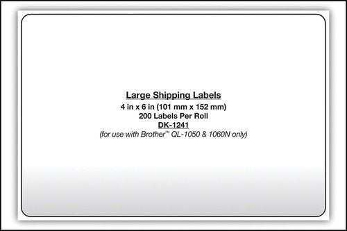 Brother Genuine DK-1241 Die Cut White Labels, 4 x 6 Inch Individual Labels, Large Shipping White Paper Labels, 200 Count, (1) Roll Per Box