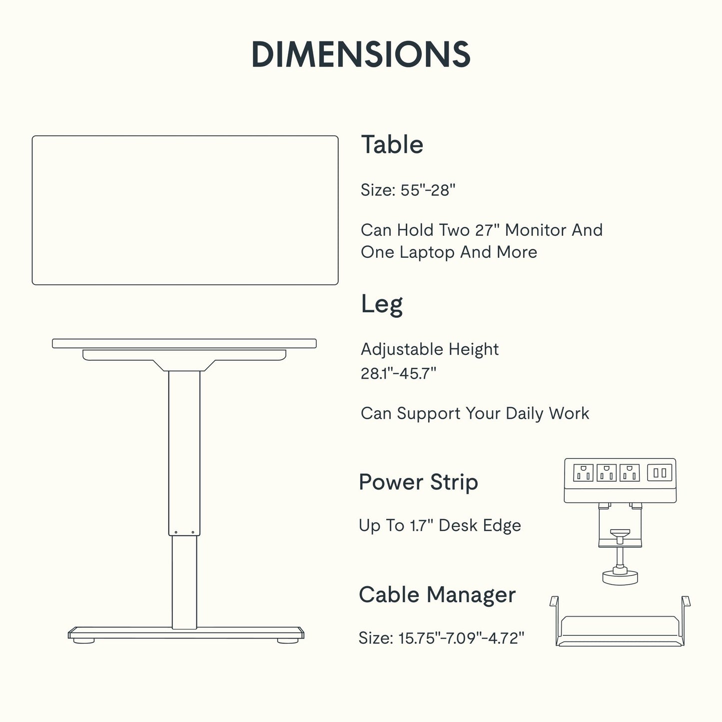FLEXISPOT EN2 Whole-Piece Standing Desk with Clamp Power Strip, 55 x 28 Electric Stand Up Height Adjustable Desk with Cable Management (White Frame + 55" Maple Top, 2 Packages)