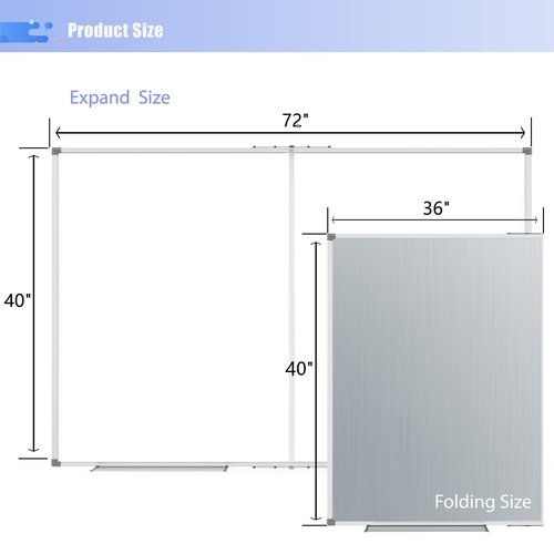 HIKINGO Large White Board for Wall, 72 x 40 inch Magnetic Dry Erase Whiteboard, Foldable Board Wall Mounted Silver Aluminum Frame with 2 Marker Trays for Office School & Home