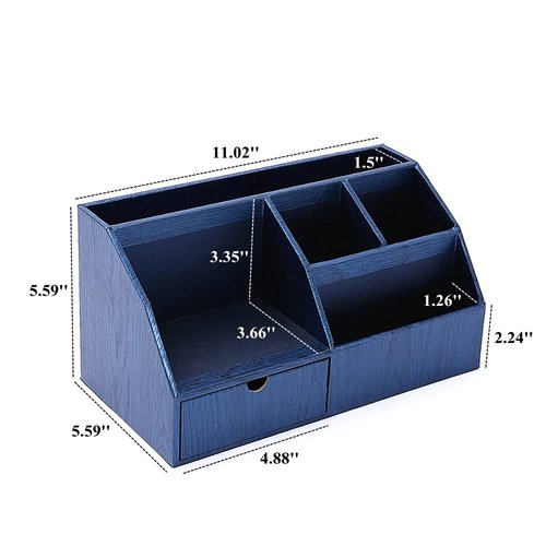 BOLDFOX Wood-like Desktop Organizer and Holder For Pen, Pencil, Letters, Small Office Supplies and Stationary Accessories Storage Organization. Use for Dorm, College & School.(Royal Blue)