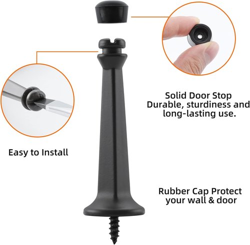 Home Master Hardware 12-Pack Heavy Duty Door Stops - 3" Matte Black Door Stoppers for Wall Protection