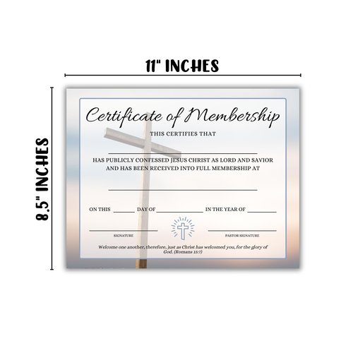 New Church Membership Certificate 30pk 8.5x11” Cross Modern Recognition to Frame Baptism Welcome Folder Dedication to Church Affirmation