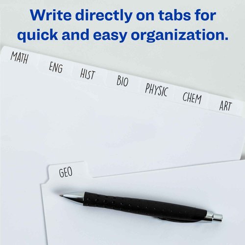 Avery Binder Tabs Divider – Bulk 5‑Tab Write‑On Design, Tear‑Resistant Reinforced Holes, Fits Standard 3‑Ring Binder, White Recycled Index Paper, 36 Sets – Ideal for Students & Offices