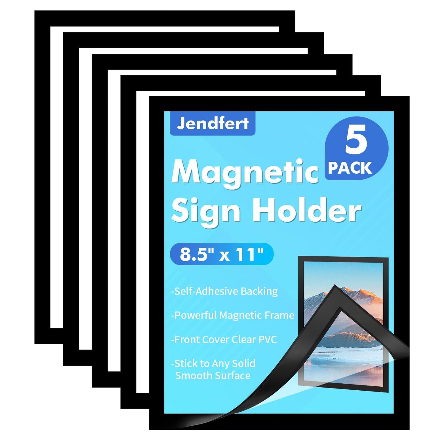 Magnetic Sign Holder 8.5 x 11, 5 Pack Self Adhesive Magnetic Frame for Letter Size Paper, Clear PVC Quick Change Sign Display Sleeve for Glass, Wall, Office, Store & Restaurant