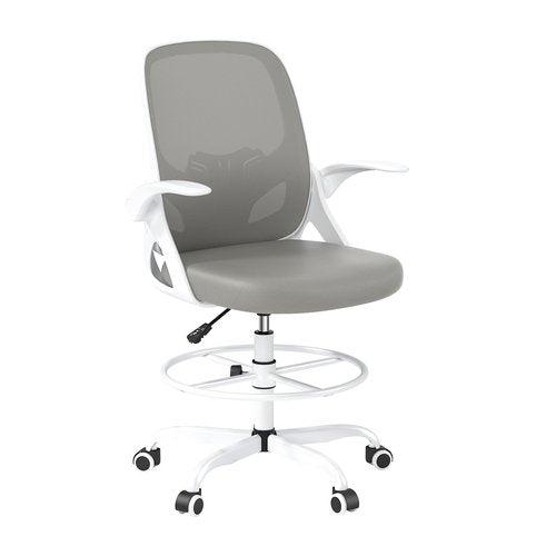 Kensaker Tall Drafting Chair with Footrest Ring for Home and Work, Ergonomic Home Desk Office Chair with Flip up Arms and Lumbar Support, Extended Height Executive Home Desk Office Chair(Gray)