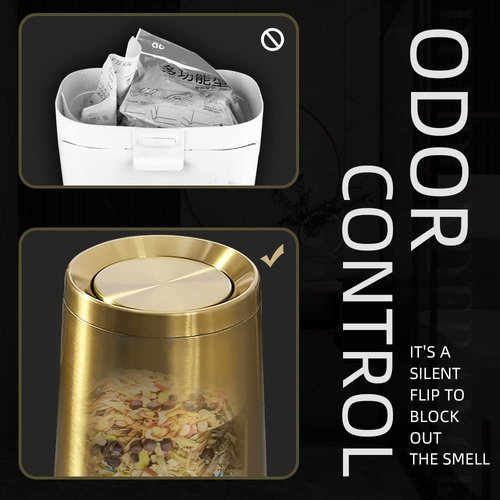 LEASYLIFE 10 L/3 Gallen,Gold Small Trash Can for Bathroom,Brushed Stainless Steel Garbage Can with Flipping Lid,for Bathroom,Living Room,Bedroom,Hotel,Conference Room(Gold)
