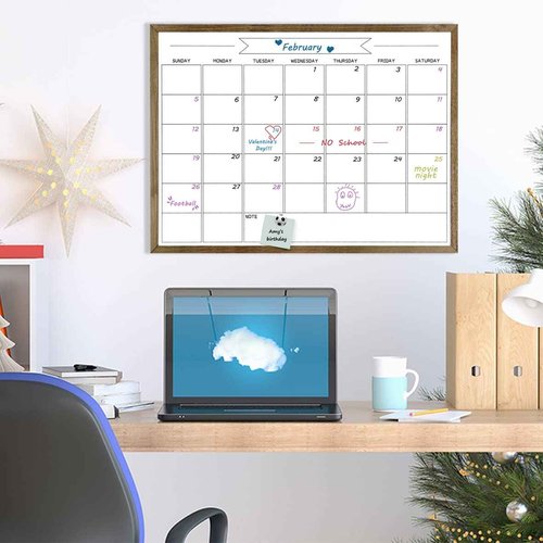 Dry Erase Monthly Calendar Whiteboard for Wall, Solid Pine Wood Rustic Brown Frame Magnetic Surface Whiteboard for Wall，23.6"x 31.5"(YLBB-B-RB-6080)
