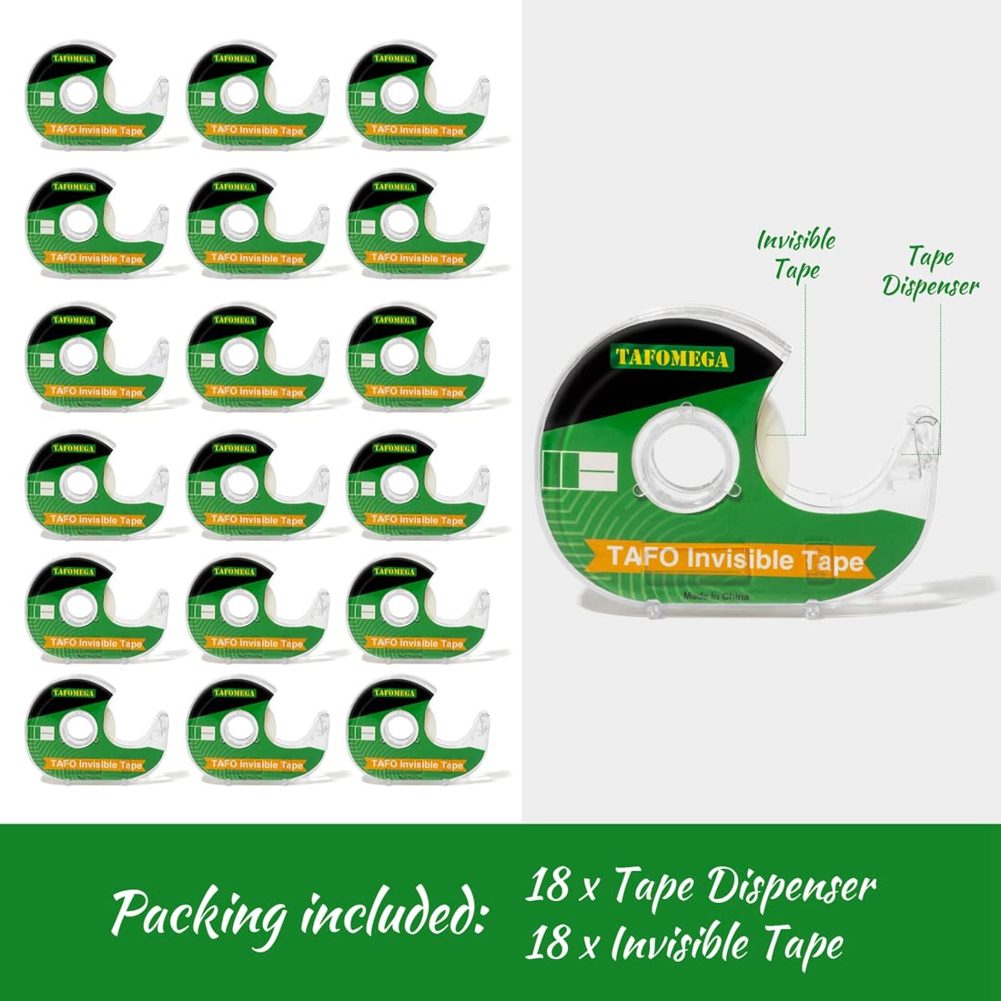 Clear Tape with Dispenser - 18 Pack Frosted Writable Invisible Tape for Home, Office, School, Gift Wrapping, Paper Repair - 7/10" x 800"