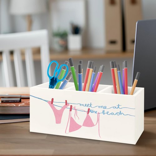 URLLUAE Pink Preppy Beach Wooden Pen Pencil Holder for Office Desk Accessories, Beachy Gifts for Women, Beachy Office Decor, Meet Me at the Beach Makeup Brush Toothbrush Holder Organizer
