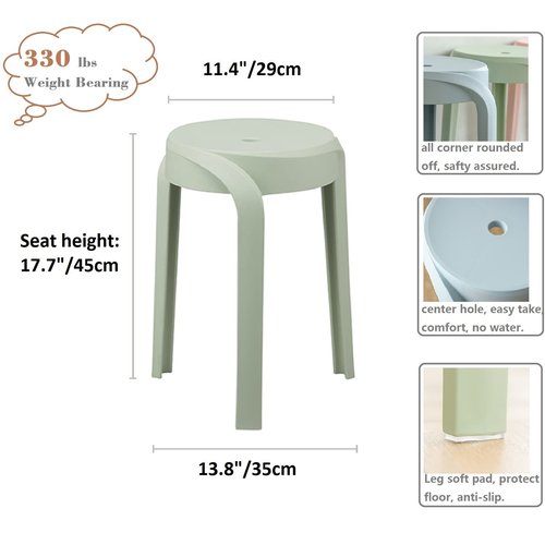 MITLOXX 17.7 inch Height Modern Plastic Stool (Set of 4), Round Stackable Chair, Unique Whirl Design, Flexible Seating for Home, Office, Classroom, Shower etc. Waterproof for Indoor/Outdoor (Black)
