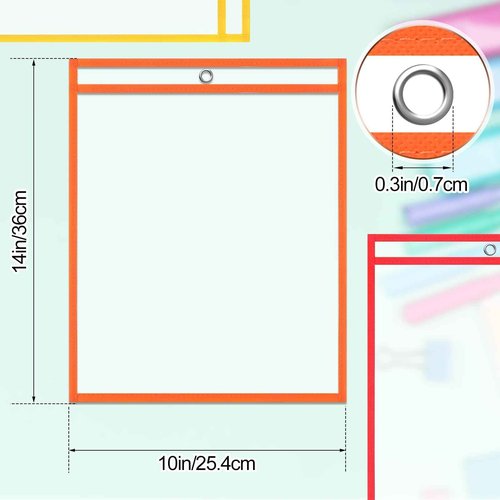 PerKoop 100 Pcs Oversized Clear Dry Erase Pockets Sleeves Bulk 10 x 14 Inch Erasable Ticket Holder Waterproof Sheet Protector Reusable Plastic Sleeves Document Holder for Classroom School Organization