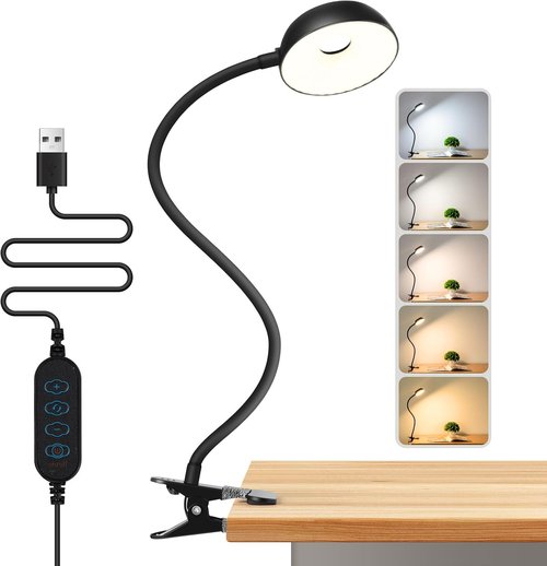 LiFMIRA LED Reading Light - Eye-Friendly Clip-On Lamp with 3 Color Modes & 10 Brightness Levels - Black