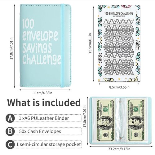 Possibilityk 100 Days Money Saving Challenge Coin Envelope Budgetstorage Book, Best Gifts, Savings Budget Stuffing Binder, Money Saver, Mini Cash Envelopes for Budgeting, for Office Home(1*Black)