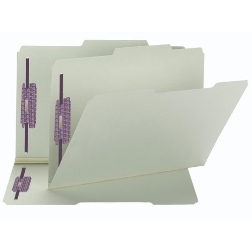 Smead Pressboard Fastener File Folder with SafeSHIELD Fasteners, 2 Fasteners, 2/5-Cut Tab Right of Center Position, Guide Height, 1" Expansion, Legal Size, Gray/Green, 25 per Box (19980)