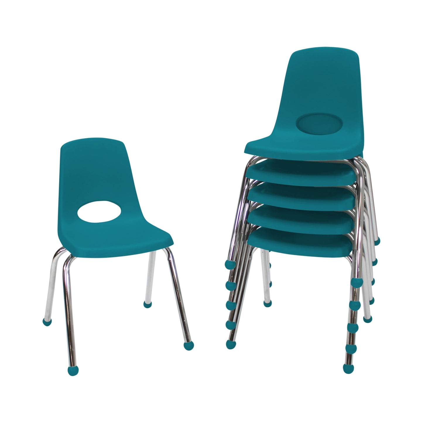 FDP 16" School Stack Chair,Stacking Student Seat with Chromed Steel Legs and Ball Glides for in-Home Learning or Classroom - Teal (6-Pack), 10367-TL