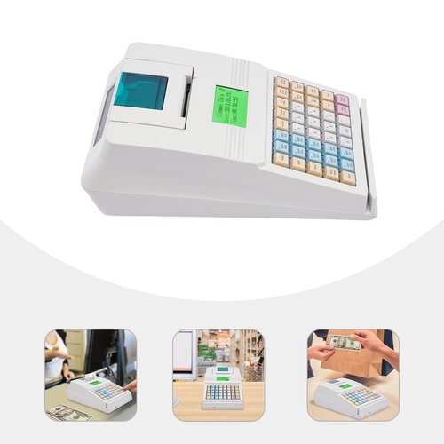 Electronic Cash Register, 40 Keys 40W Cash Register for Small Businesses with with 70mm/s Printing Speed Cash Management System for Restaurant Supermarket Retail 8-Digits LED Display White
