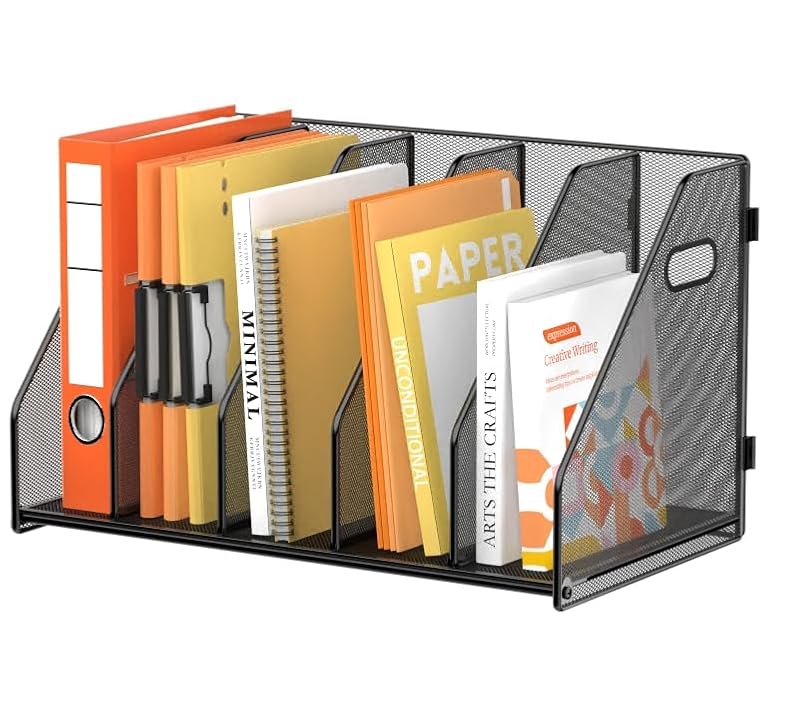 SUPEASY Black 5-Rack Vertical Binder & Magazine Organizer for Desk