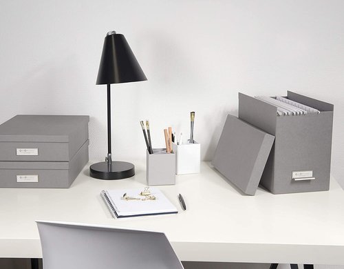 Bigso John Fiberboard Label Frame Desktop File Storage Box - Document Organizer for Important Paperwork - Durable Hanging File Box with a Lid & Metal Label Window - 7.4 in x 13 in x 10.4 in - White