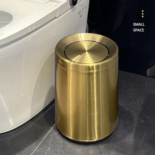 YOJIA 2.6Gal/10 L Gold Brushed Stainless Steel Trash Can with Swing Cover, Bathroom Trash Can with Lid, Garbage Can for Bathroom, Bedroom, Office, Hotel, Rest Room, RV (Gold)